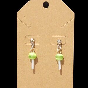 Striped Green and White Lollipop Earrings